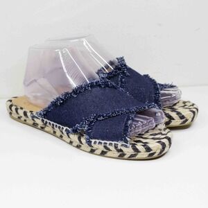CASTAÑER Frayed Denim Crisscross Espadrille Slide Sandals Blue Tan Sz 38/7.5‎